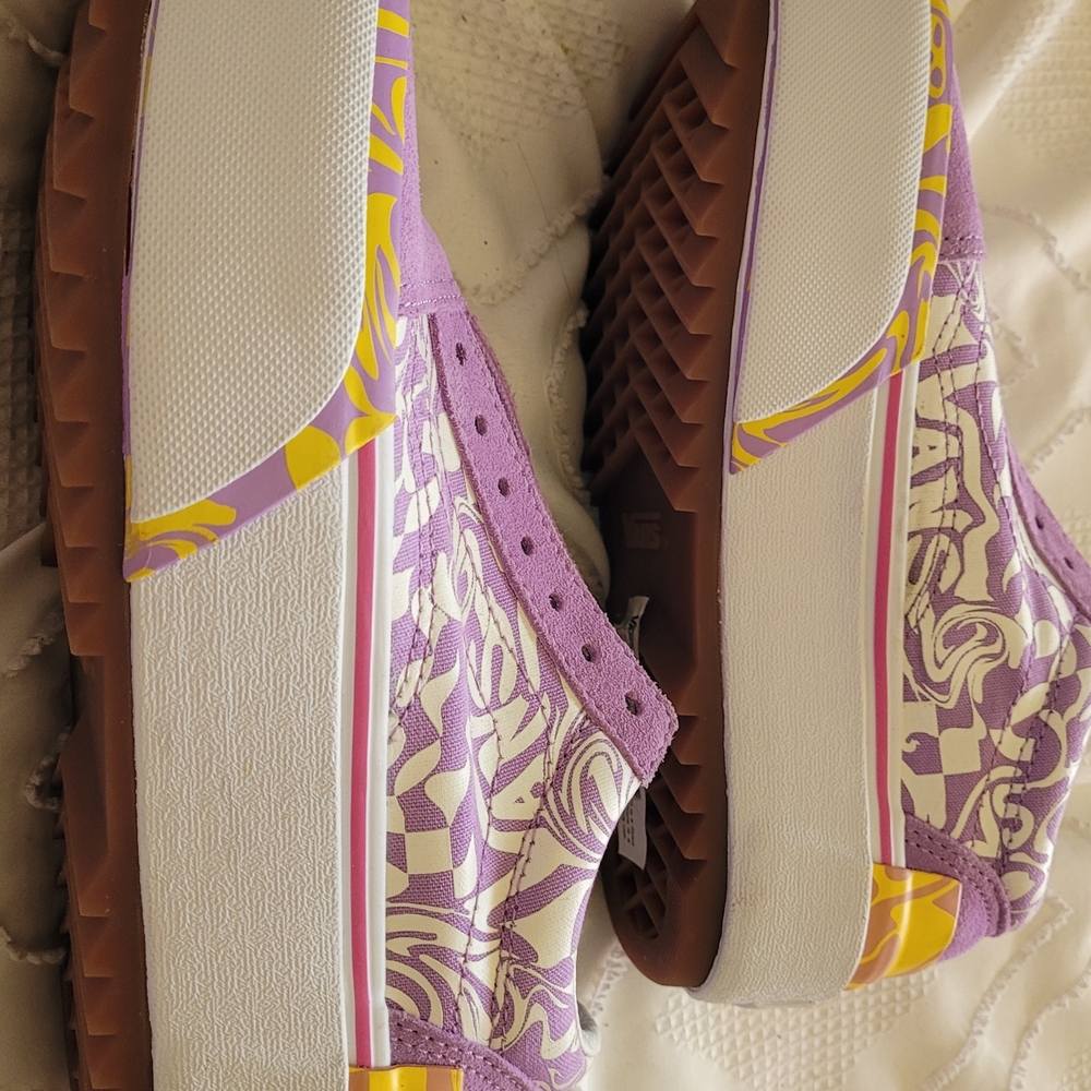 Vans Women’s Lavender and Yellow Floral Platform Sneakers